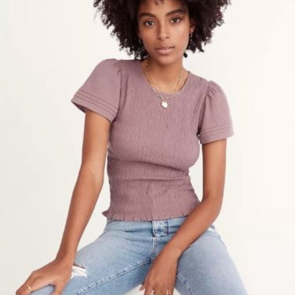 Madewell Mauve Pink Smocked Short-Sleeve Top